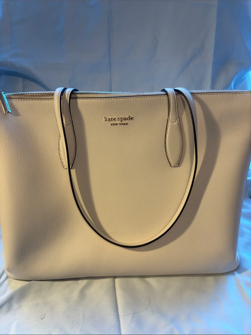 Kate Spade Cream Leather 13” Laptop Work Tote with dust bag